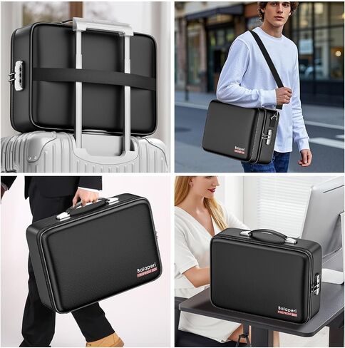 Fireproof File Organizer with Fireproof Zipper,Fireproof Document Box Hard Case with Lock,Portable Document Safe for Important Document Laptop Valuables(Black,15.8"x4.8"x12.6") in Saudi Arabia