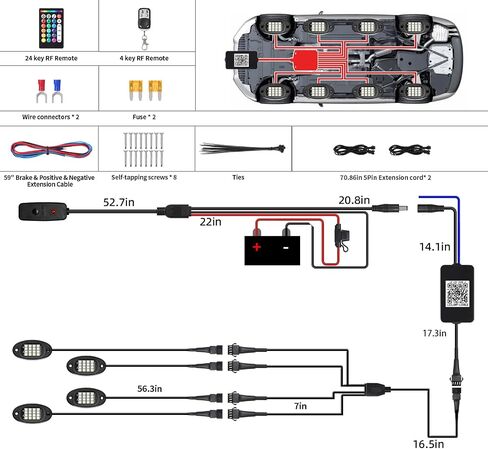 12 PODS RGBW LED ROCK LIGHTS للشاحنات UTV GOLF CART ATV SUV Pickup Offroad RV ، مجموعة Underglow Multiclor المقاومة للماء للسيارة مع APP/RF التحكم عن بُعد مزامنة موسيقى النيون NEON UNDBORY LIGHT 12V in Kuwait