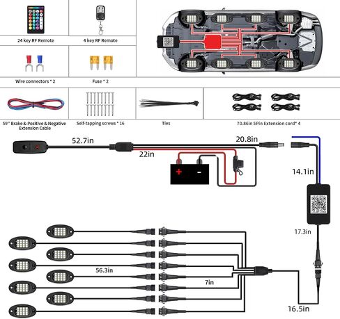 12 PODS RGBW LED ROCK LIGHTS للشاحنات UTV GOLF CART ATV SUV Pickup Offroad RV ، مجموعة Underglow Multiclor المقاومة للماء للسيارة مع APP/RF التحكم عن بُعد مزامنة موسيقى النيون NEON UNDBORY LIGHT 12V in Kuwait