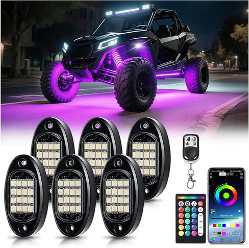 12 PODS RGBW LED ROCK LIGHTS للشاحنات UTV GOLF CART ATV SUV Pickup Offroad RV ، مجموعة Underglow Multiclor المقاومة للماء للسيارة مع APP/RF التحكم عن بُعد مزامنة موسيقى النيون NEON UNDBORY LIGHT 12V in Kuwait