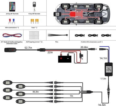 12 PODS RGBW LED ROCK LIGHTS للشاحنات UTV GOLF CART ATV SUV Pickup Offroad RV ، مجموعة Underglow Multiclor المقاومة للماء للسيارة مع APP/RF التحكم عن بُعد مزامنة موسيقى النيون NEON UNDBORY LIGHT 12V in Kuwait