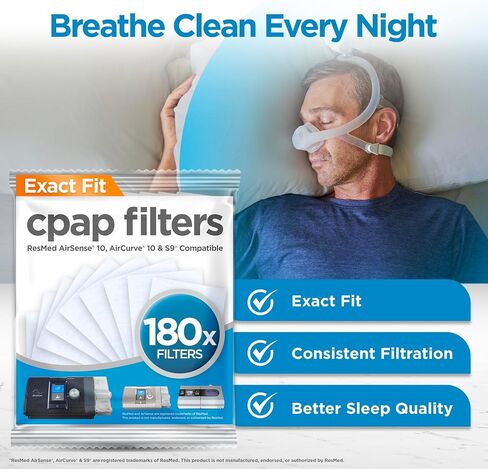 مرشحات CPAP المتوافقة مع أجهزة ResMed AirSense وAirCurve 10 وS9 (عبوة من 60 قطعة) in Saudi Arabia