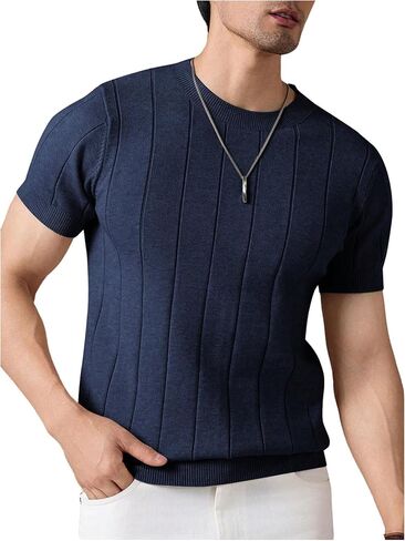 Floerns Men's Ribbed Knit T Shirt Short Sleeve Crew Neck Casual Slim Fit Tee Top in Saudi Arabia