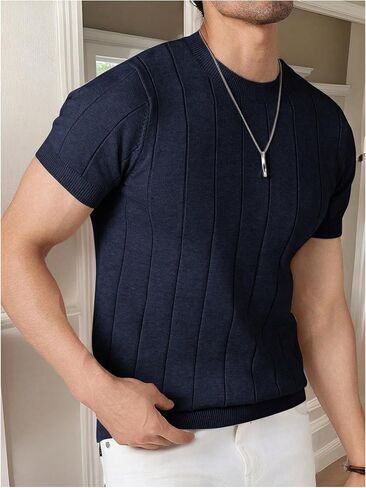 Floerns Men's Ribbed Knit T Shirt Short Sleeve Crew Neck Casual Slim Fit Tee Top in Saudi Arabia