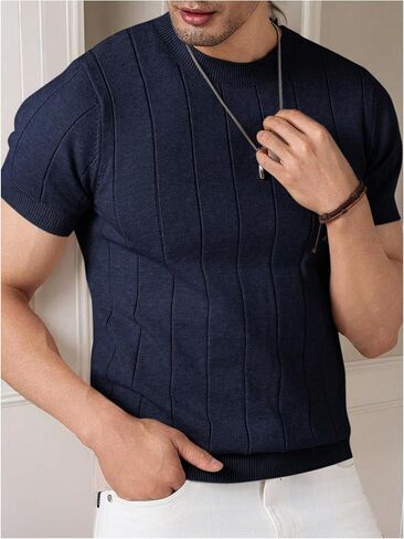 Floerns Men's Ribbed Knit T Shirt Short Sleeve Crew Neck Casual Slim Fit Tee Top in Saudi Arabia