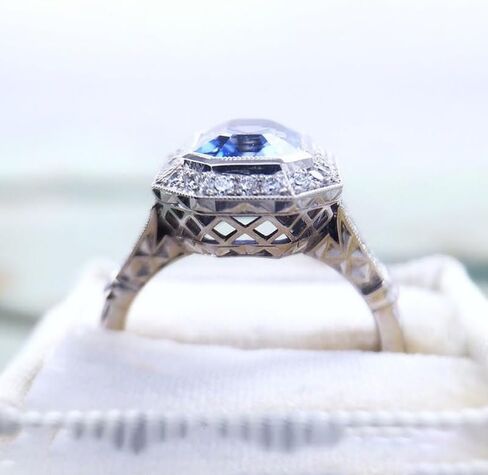 Mnyixsi 925 Sterling Silver Blue Created Sapphire and Moissanite Wedding Engagement Ring Band Bridal Ring Blue CZ Statement Ring Cubic Zirconia Cocktail Ring for Women Size 8 in Kuwait