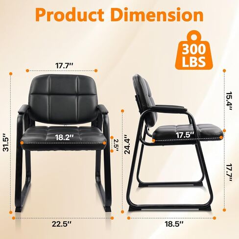 CLATINA Office Reception Guest Chair with Bonded Leather Padded Arm Rest Ergonomic Guest Chair for Waiting Room Conference Desk Black 2 Pack with Sled Base in Saudi Arabia