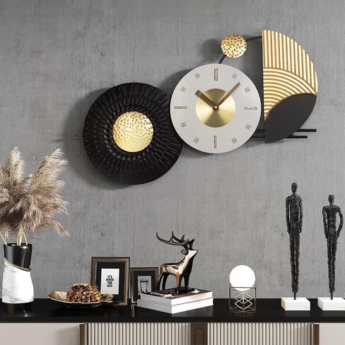 39x19 Inch Modern Abstract Wall Clock, Black and Gold Metal Frame Decorative Clock, Silent Non-Ticking Battery Operated Oversized Wall Art for Living Room, Bedroom, Entryway, Office in Saudi Arabia