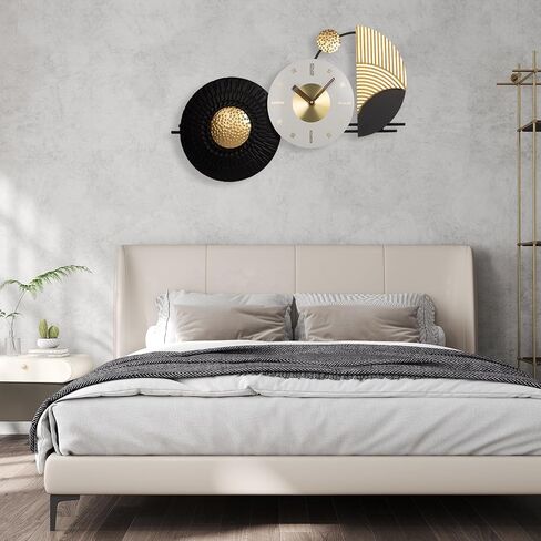 39x19 Inch Modern Abstract Wall Clock, Black and Gold Metal Frame Decorative Clock, Silent Non-Ticking Battery Operated Oversized Wall Art for Living Room, Bedroom, Entryway, Office in Saudi Arabia