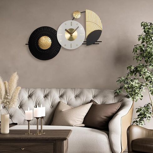39x19 Inch Modern Abstract Wall Clock, Black and Gold Metal Frame Decorative Clock, Silent Non-Ticking Battery Operated Oversized Wall Art for Living Room, Bedroom, Entryway, Office in Saudi Arabia