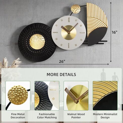 39x19 Inch Modern Abstract Wall Clock, Black and Gold Metal Frame Decorative Clock, Silent Non-Ticking Battery Operated Oversized Wall Art for Living Room, Bedroom, Entryway, Office in Saudi Arabia