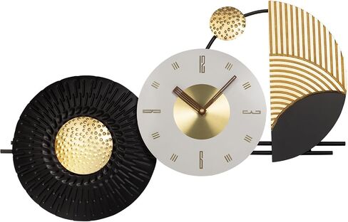 39x19 Inch Modern Abstract Wall Clock, Black and Gold Metal Frame Decorative Clock, Silent Non-Ticking Battery Operated Oversized Wall Art for Living Room, Bedroom, Entryway, Office in Saudi Arabia