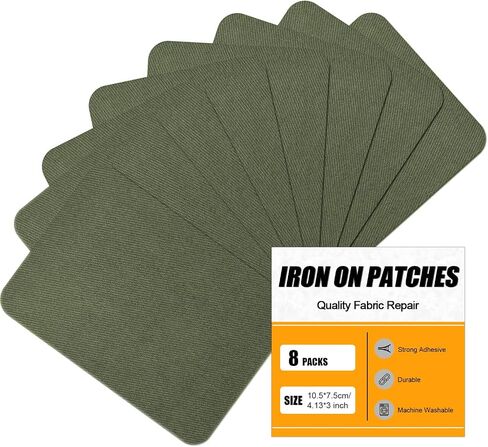 Moonsjones الحديد على بقع لإصلاح نسيج الملابس ، 8 PCS أقوى أقوى معدات القطن الغراء الصحيح للثقوب داخل وخارج السراويل ، الجينز ، سترة ، خيام ، قبعة ، قماش (7.5 سم × 10.5 سم) in Kuwait