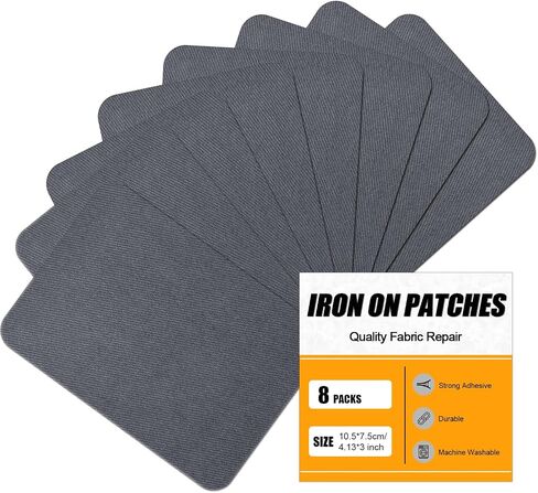 Moonsjones الحديد على بقع لإصلاح نسيج الملابس ، 8 PCS أقوى أقوى معدات القطن الغراء الصحيح للثقوب داخل وخارج السراويل ، الجينز ، سترة ، خيام ، قبعة ، قماش (7.5 سم × 10.5 سم) in Kuwait