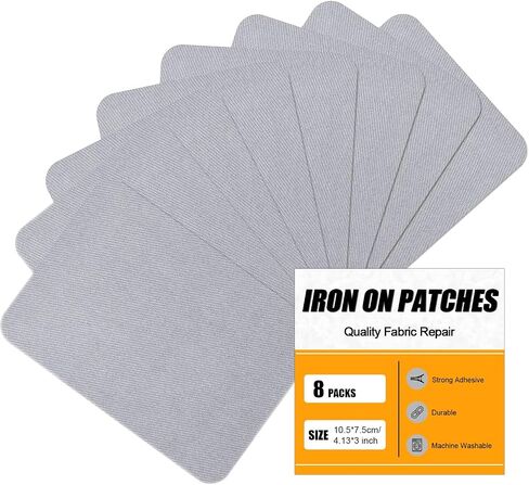 Moonsjones الحديد على بقع لإصلاح نسيج الملابس ، 8 PCS أقوى أقوى معدات القطن الغراء الصحيح للثقوب داخل وخارج السراويل ، الجينز ، سترة ، خيام ، قبعة ، قماش (7.5 سم × 10.5 سم) in Kuwait