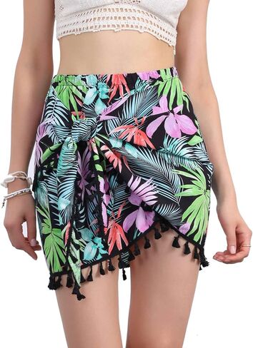 Allegra K Boho Floral Skirts for Women's Tie Side Knot Tassel Slit Beach Mini Skirt in Saudi Arabia