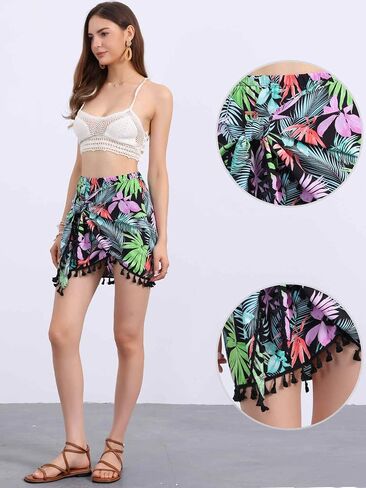 Allegra K Boho Floral Skirts for Women's Tie Side Knot Tassel Slit Beach Mini Skirt in Saudi Arabia