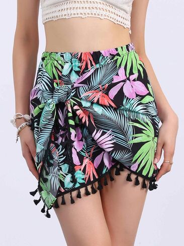 Allegra K Boho Floral Skirts for Women's Tie Side Knot Tassel Slit Beach Mini Skirt in Saudi Arabia