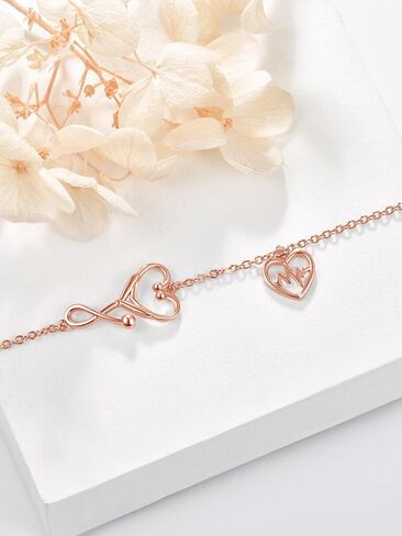 Dreamboat Sterling Silver Nurse Bracelet for Women Heart Heartbeat Stethoscope Bracelet Adjustable Jewelry Nurse Graduation Retirement Appreciation Gifts in Saudi Arabia
