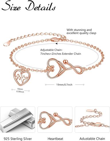 Dreamboat Sterling Silver Nurse Bracelet for Women Heart Heartbeat Stethoscope Bracelet Adjustable Jewelry Nurse Graduation Retirement Appreciation Gifts in Saudi Arabia