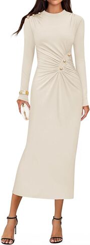 Zesica Womens 2025 Fall Long Sleeve Mock Neck Bodycon Midi Dress in Saudi Arabia