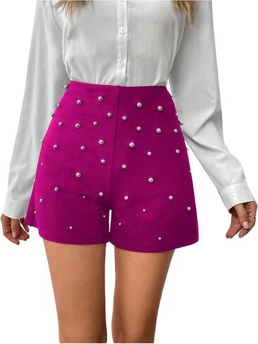 SOLY HUX Women's Elegant Pearl High Waisted Shorts Straight Leg Work Office Dress Shorts in Saudi Arabia