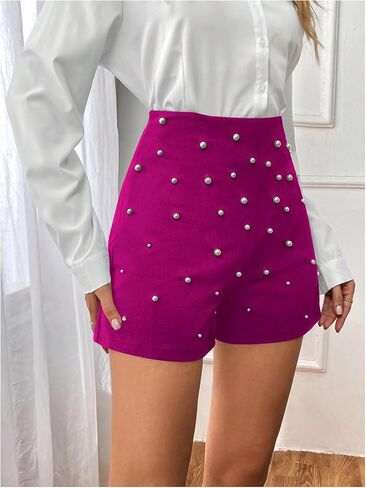 SOLY HUX Women's Elegant Pearl High Waisted Shorts Straight Leg Work Office Dress Shorts in Saudi Arabia