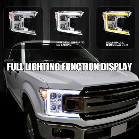 SPEC-D TUNING Black Sequential Switchback Projector Headlights w/LED Light Bar Compatible with 2018-2020 Ford F-150, Left + Right Pair Headlamps Assembly in Saudi Arabia