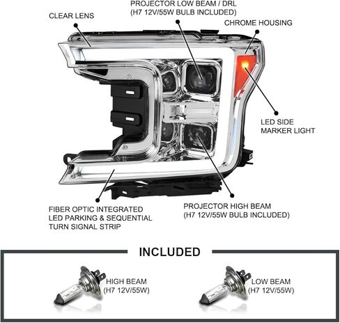 SPEC-D TUNING Black Sequential Switchback Projector Headlights w/LED Light Bar Compatible with 2018-2020 Ford F-150, Left + Right Pair Headlamps Assembly in Saudi Arabia