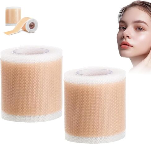 Lejuv Silicone Patches, Lejuv Silicone Face Tape, Lejuv Upgrade Silicone Scar Strips Beauty Patches, Reusable Anti-Wrinkle Patches for Forehead, Eyes, Mouth, Neck, 1.6in X 4.9ft (2CPS) in Saudi Arabia