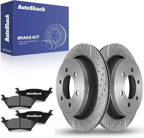 استبدال مجموعة الفرامل الخلفية Autoshack لعام 2012-2017 Ford F-150 3.5L 4WD AWD RWD حفر ومغطى بالفرامل المغطاة بالرسوم الإلكترونية منصات الفرامل السيراميك السوداء 13.71 "348.2 مم BRKPKG0960 in Kuwait