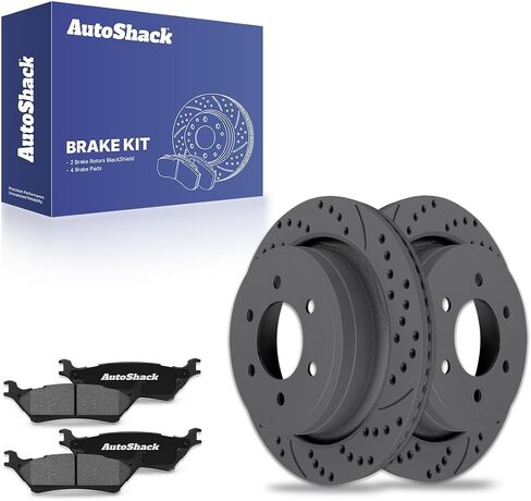 استبدال مجموعة الفرامل الخلفية Autoshack لعام 2012-2017 Ford F-150 3.5L 4WD AWD RWD حفر ومغطى بالفرامل المغطاة بالرسوم الإلكترونية منصات الفرامل السيراميك السوداء 13.71 "348.2 مم BRKPKG0960 in Kuwait