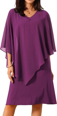 Seta T Women's Fall Dresses 3/4 Sleeve V Neck Chiffon Cape Overlay Knee Length Pencil Dress for Wedding Guest in Saudi Arabia