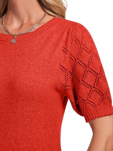 Women's Short Sleeve Knit Tops Soft Puff Sleeve Lightweight Sweaters for Casual and Work in Saudi Arabia