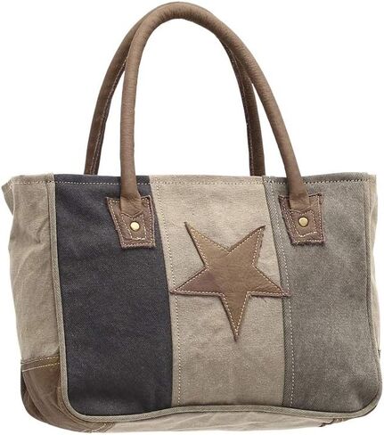 Myra Bags Star On Upcycled Canvas Shoulder Bag S-0946, Tan, Khaki, Brown, One_Size in Saudi Arabia