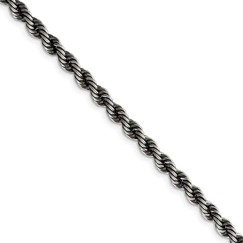 The Black Bow 4mm Sterling Silver & Black Plated Solid Rope Chain Necklace in Saudi Arabia