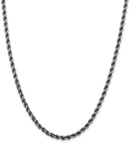 The Black Bow 4mm Sterling Silver & Black Plated Solid Rope Chain Necklace in Saudi Arabia