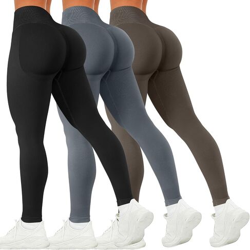 Coume 3 Pack Workout Leggings for Women Seamless Butt Lifting Leggings Compression Tummy Control Mid-Low Waist Yoga Pants in Saudi Arabia