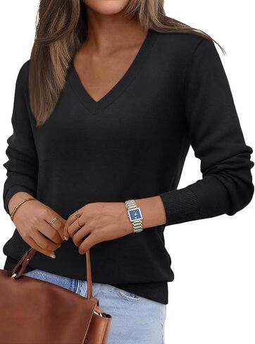 LILLUSORY V Neck Lightweight Sweaters for Women 2025 Fall Outfits Long Sleeve Knit Pullover Tops Trendy Fashion in Kuwait
