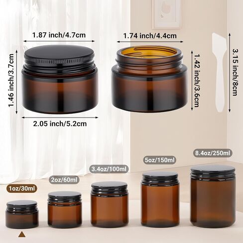 Segbeauty 1oz الجرار الزجاجية العنبر السميكة مع الأغطية ، 4pcs 30 مل حاوية سفر فارغة الفم ، وجرار السفر الزجاجية الصغيرة ، وحاويات تخزين قابلة لإعادة التعبئة مع بطانة داخلية وغطاء أسود ، وجرة مستحضرات التجميل الصغيرة المصغرة in Saudi Arabia