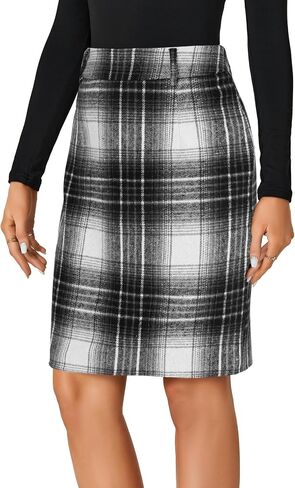 Lyaner Women's Wool Plaid Print High Weist Zipper Bodycon Fall Pencil Midi Skirt Lene in Saudi Arabia