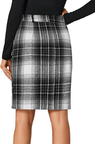 Lyaner Women's Wool Plaid Print High Weist Zipper Bodycon Fall Pencil Midi Skirt Lene in Saudi Arabia