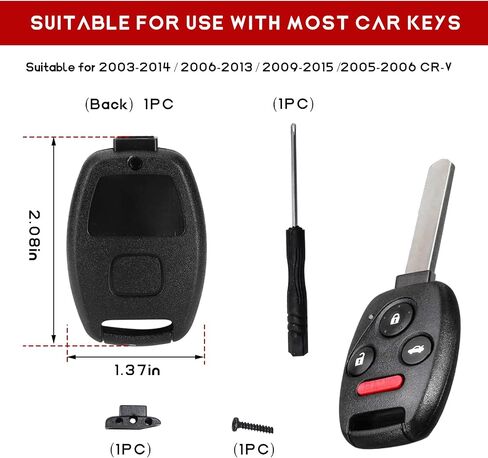 2 PCS Key Fob Case Shell, 3+1 Button NO Cutting Keyless Entry Remote Key Shell, Key Fob Case Replacement for 2003-2012 Accord / 2006-2013 Civic EX / 2009-2015 Pilot /2005-2006 CR-V in Saudi Arabia