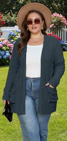 OLRIK Plus Size Cardigan for Women Lightweight Soft Knit Stretchy Open Front Long Sleeve Sweater with Pocket Fall Outfits in Kuwait