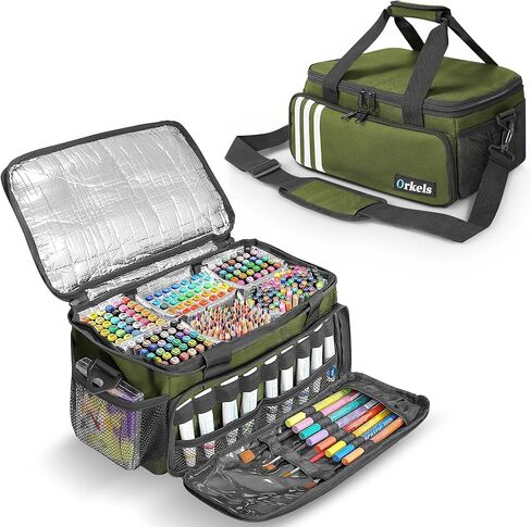 Orkels Craft Paint and Marker Organizer ، حقيبة تخزين للطلاء الأكريليك مع فرشاة وزجاجة حاملين ، حقيبة حمل كبيرة للفنانين (أسود) in Kuwait
