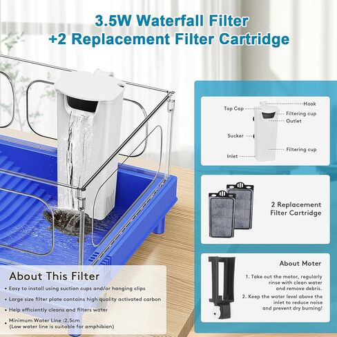 Geegoods Turtle Tank, Turtle Aquarium with Filter, Colored Rocks, Brush and Small Plant for for Turtles, Crabs, Crayfish, Small Reptiles in Kuwait