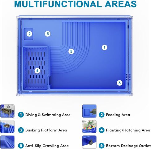 Geegoods Turtle Tank, Turtle Aquarium with Filter, Colored Rocks, Brush and Small Plant for for Turtles, Crabs, Crayfish, Small Reptiles in Kuwait