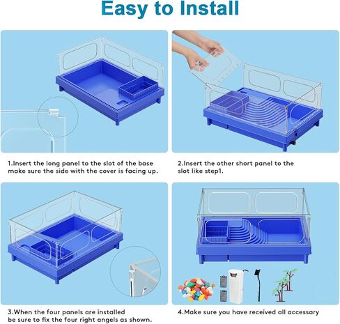 Geegoods Turtle Tank, Turtle Aquarium with Filter, Colored Rocks, Brush and Small Plant for for Turtles, Crabs, Crayfish, Small Reptiles in Kuwait