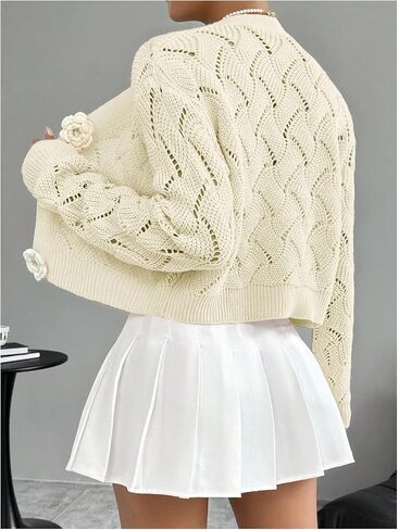 GORGLITTER Women's Button Up Cropped Cardigan Floral Knit Crochet Cute Long Sleeve Sweater Dressy Fashion Trendy 2025 in Saudi Arabia