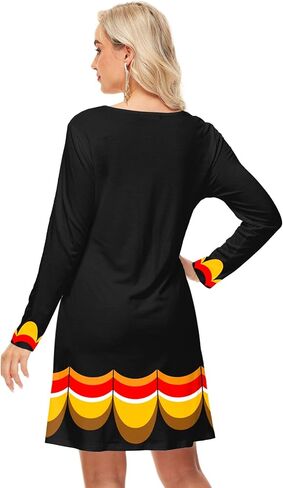 فستان عيد الشكر للنساء طويل الأكمام مضحكة عطلات مطبوعة A-LINE in Saudi Arabia